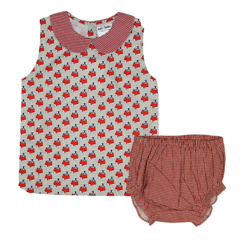 The Milledge Bulldog Set with Red Gingham Bloomers