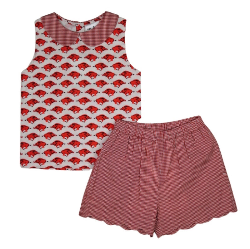 The Dickson Razorbacks Set with Gingham Scalloped Shorts